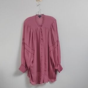 Torrid Pink Sheer Lace Button‎ Front Feminine Long Sleeve Coquette Feminine Top